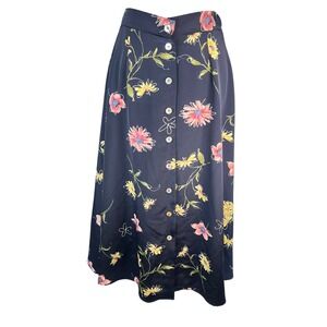 Appointments Vintage‎ 90s Floral Button Front Midi Skirt Navy Pink Yellow Large
